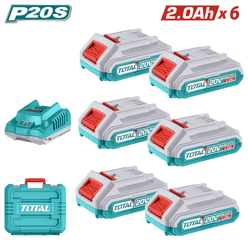 Bộ 6 pin 20V 2.0Ah và 1 sạc P20S Total TFBCLI2062